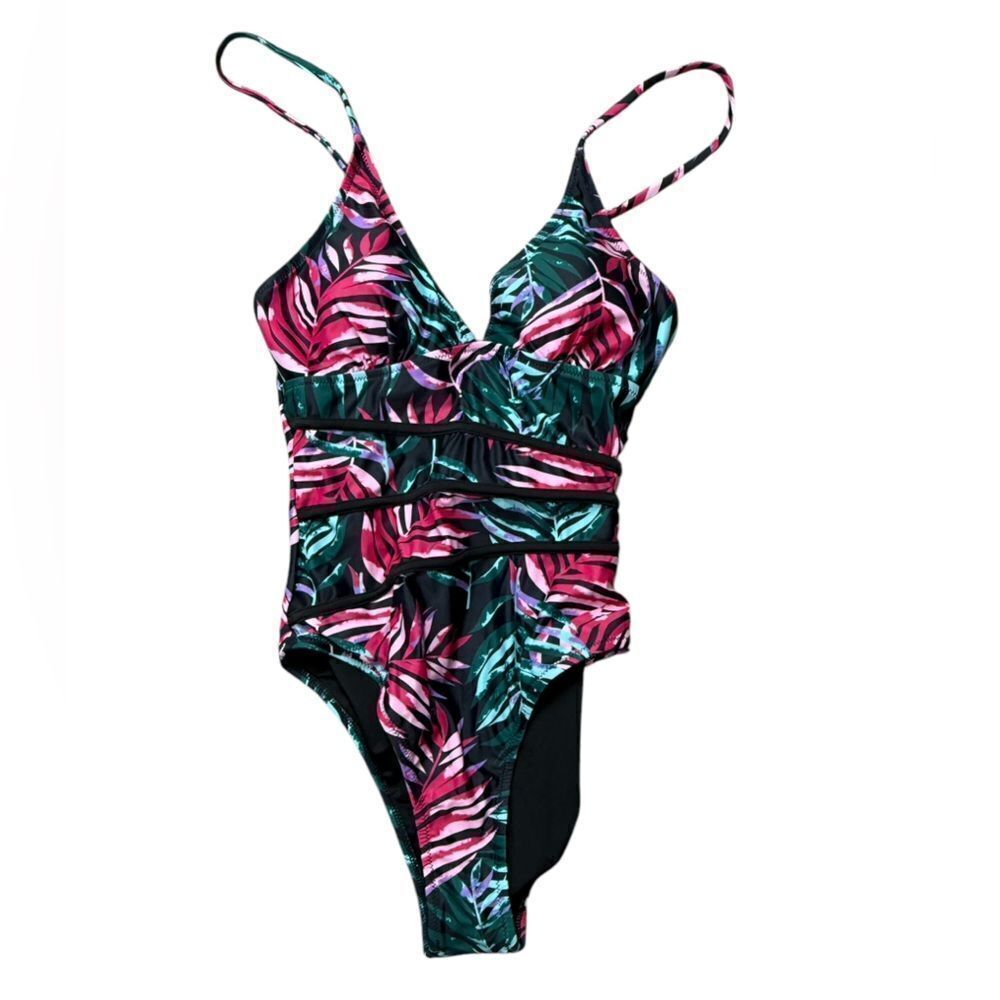 NWT Beachsissi Pink & Black Tropical One Piece Swim Suit